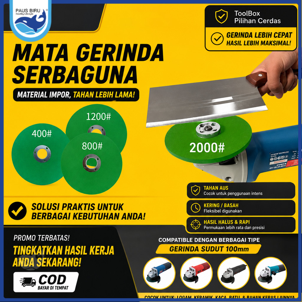 Paus Biru - Mata Gerinda Amplas Halus Grinding Wheel Polishing Pad 100-2000 Grit Poles Besi Stainles