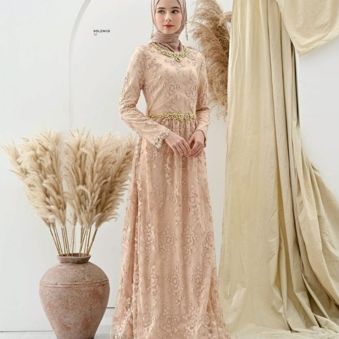SOLEMIO MAXIDRESS / TERUSAN PANJANG / GAUN PESTA / GAMIS / BAJU MUSLIM MEWAH TILLE BRUKAT IMPORT