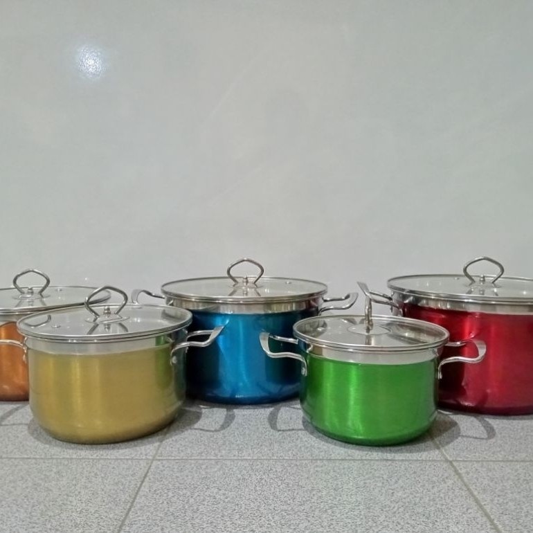 Panci Stainless + Tutup Kaca Set Pot Warna