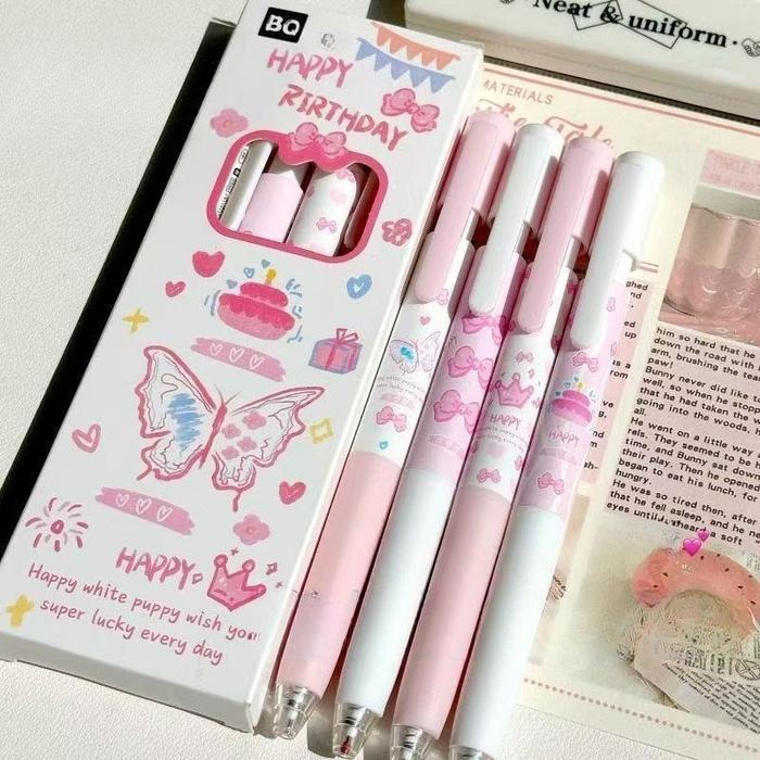 4pcs pulpen gel lucu dan unik pena pen 0.5mm pulpen aesthetic retractable gel pens mekanik tinta hit