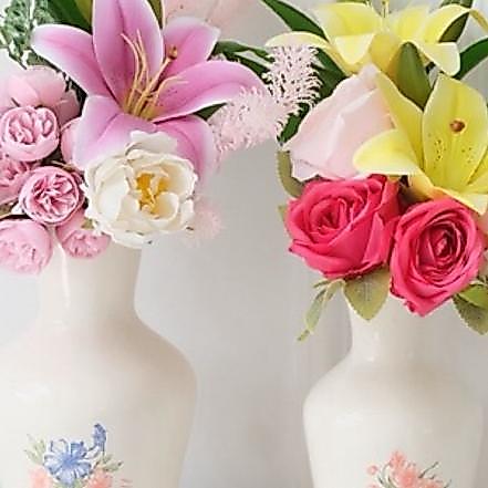 Sale Vas Bunga Keramik Putih Vintage Motif Bunga Warna - Besar / Kecil / Model Guci