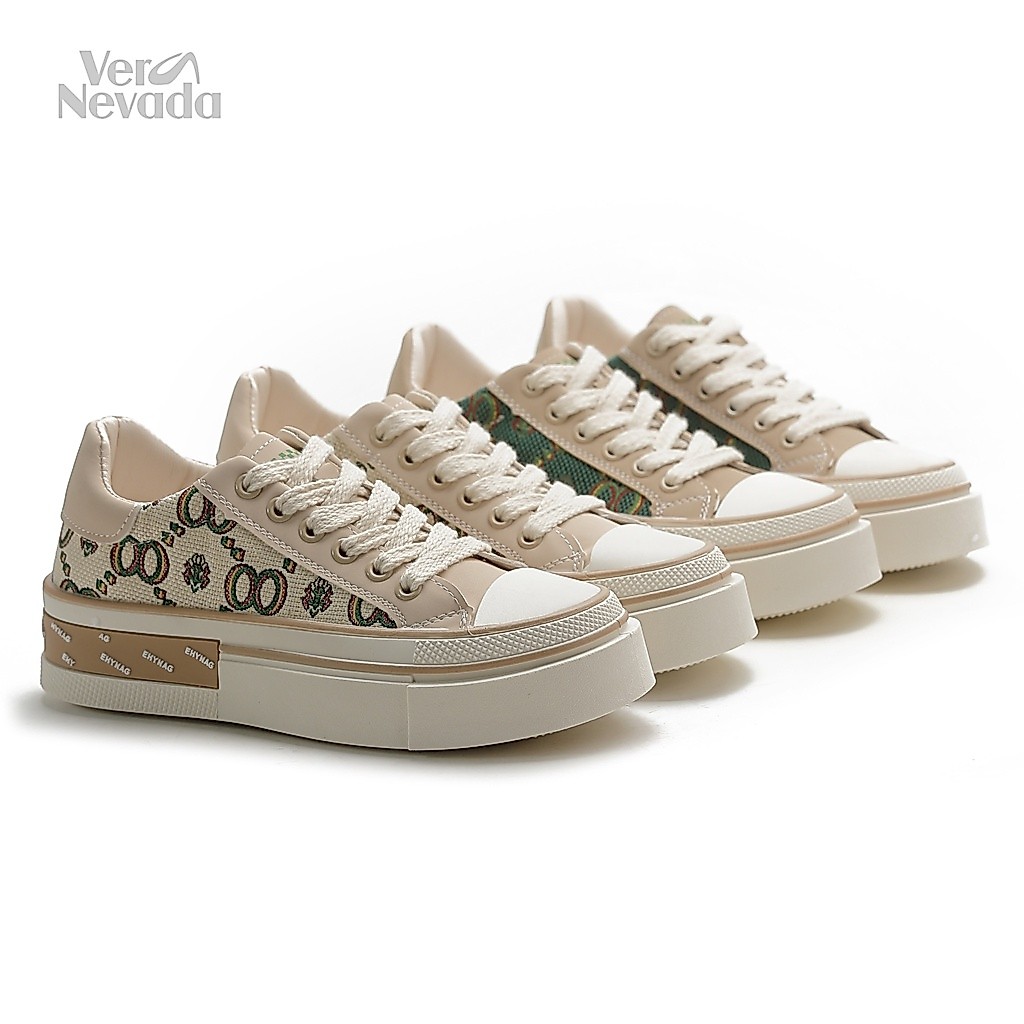 Sepatu Sneakers Wanita Vera Nevada VN1214 - Sol Tinggi 5cm, Bahan Kanvas, Tersedia Warna Hijau dan K