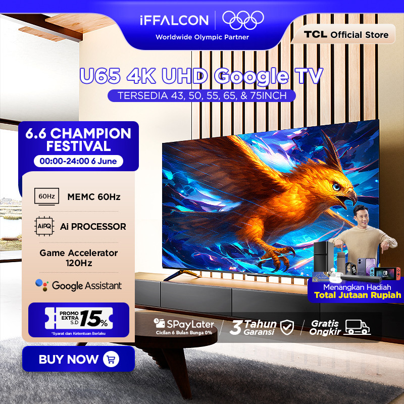 iFFALCON by TCL U65 Series Google TV (Android 12) Smart Digital - 4K UHD - Dolby Audio - Google Play
