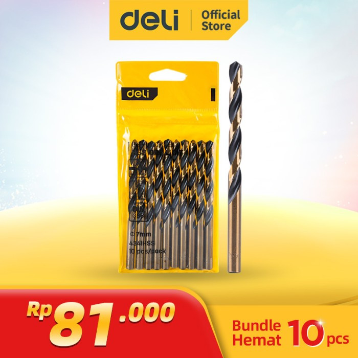 TERASHOP Bundle Hemat Deli Mata Bor Besi HSS 7mm 1 Pack 10 Pcs EDH-MHZ070-E1