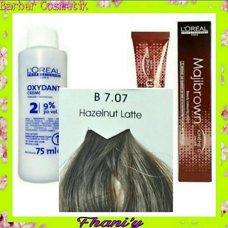 cat rambut loreal majibrown B7.07 hazelnut latte + oxidant / seri khusus tutup uban