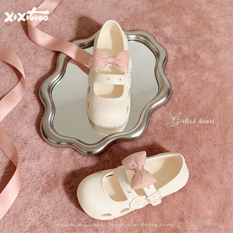 [Tayunji] Sepatu wanita Princess Wind Pink Bow Mary Jane Sandal pria kancing kulit casual acuan