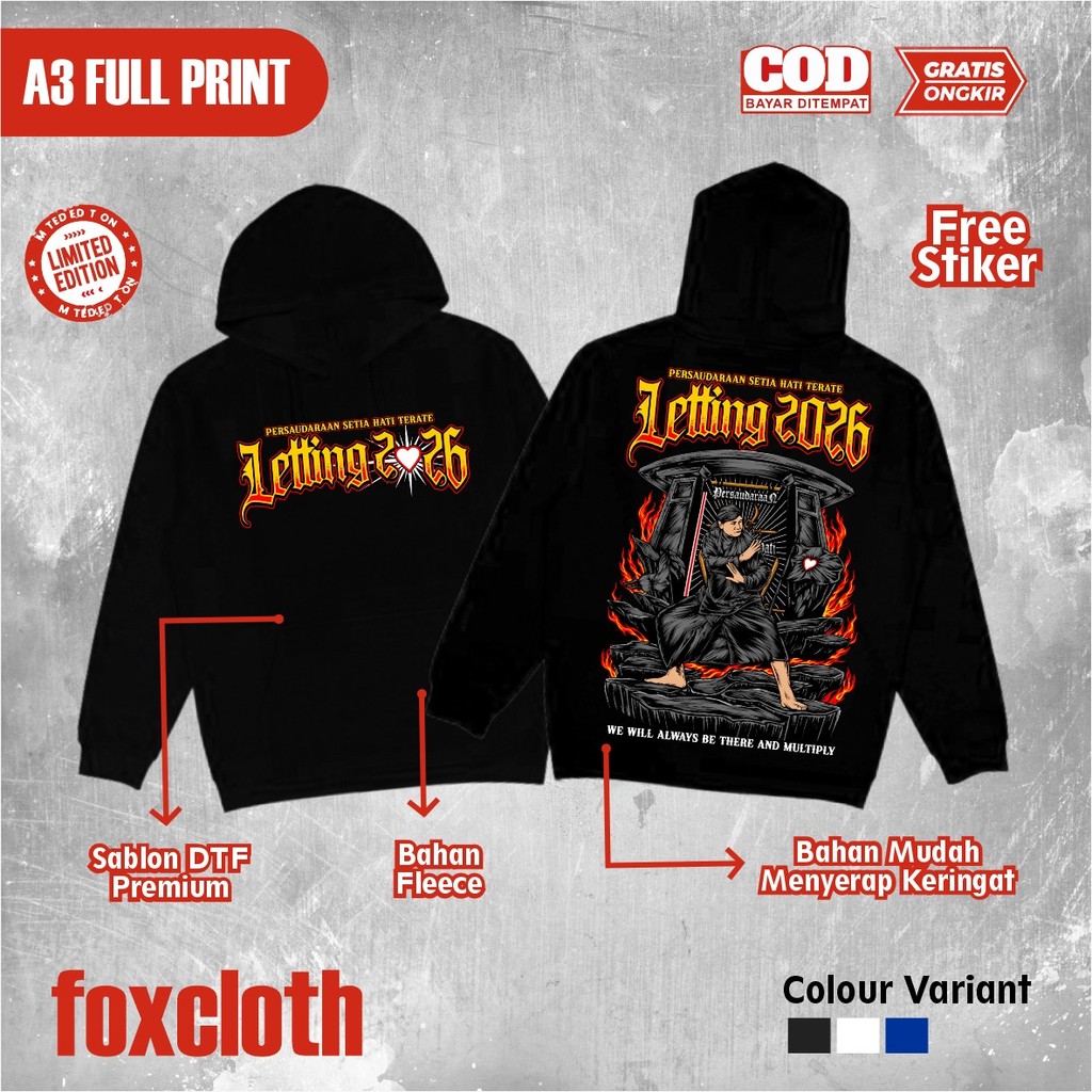 Jaket Hoodie Zipper Desain Terbaru PSHT Letting 2026  Fashion Pria Wanita Perguruan  PSHT Sablon DTF