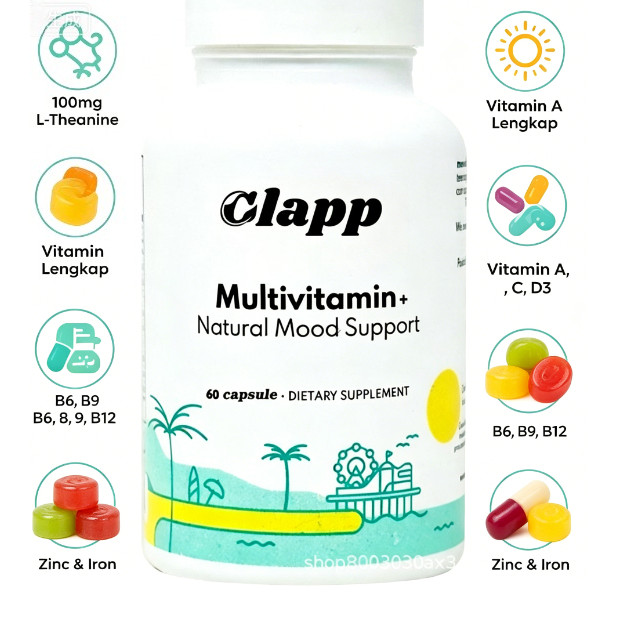 Clapp L-Theanine Multivitamin Gummies | Natural Mood Support & Fokus Harian Vitamin Lengkap + L-Thea