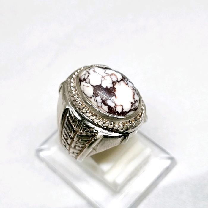Cincin batu pirus putih asli original urat merah hitam ceplok kuro / pirus persia urat emas cincin p