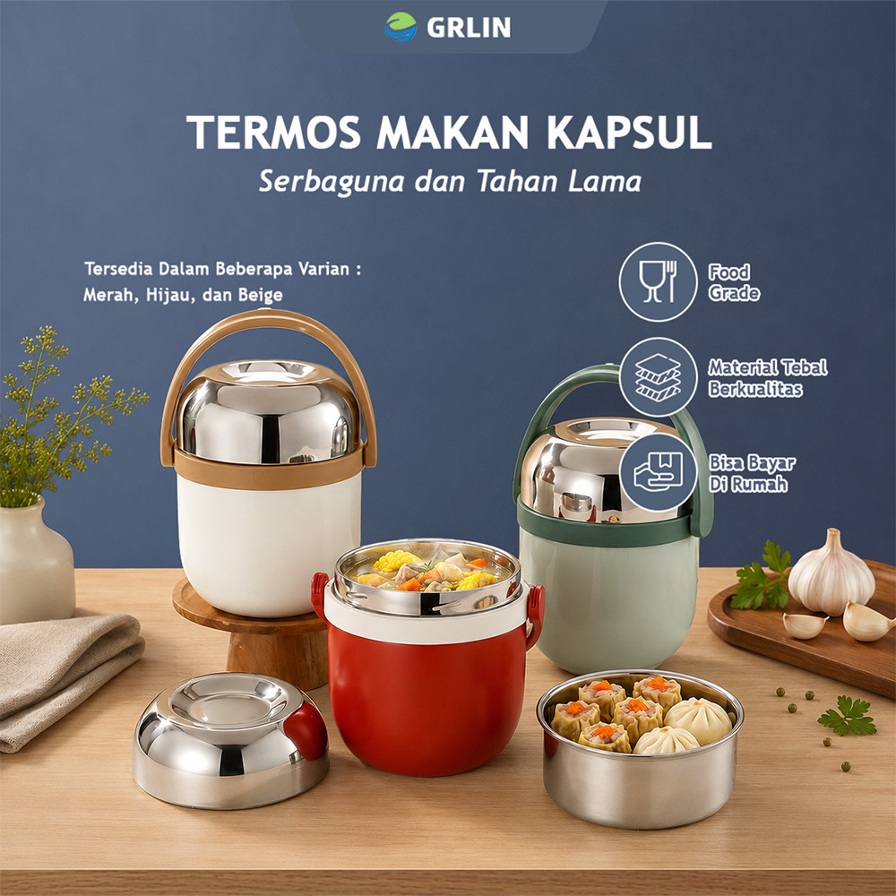 GRLIN Termos Sup Stainless Steel  Tempat Bekal Anak Food Grade Lunch Box Serbaguna 1.5L dan 2L Steel
