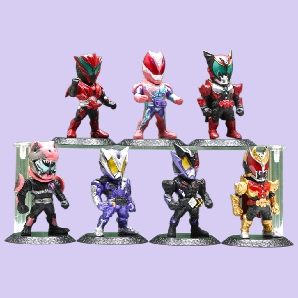 Action Figure Kamen Rider Set 7 pcs Chibi Pajangan Topper Miniatur Koleksi Ksatria Baja Hitam