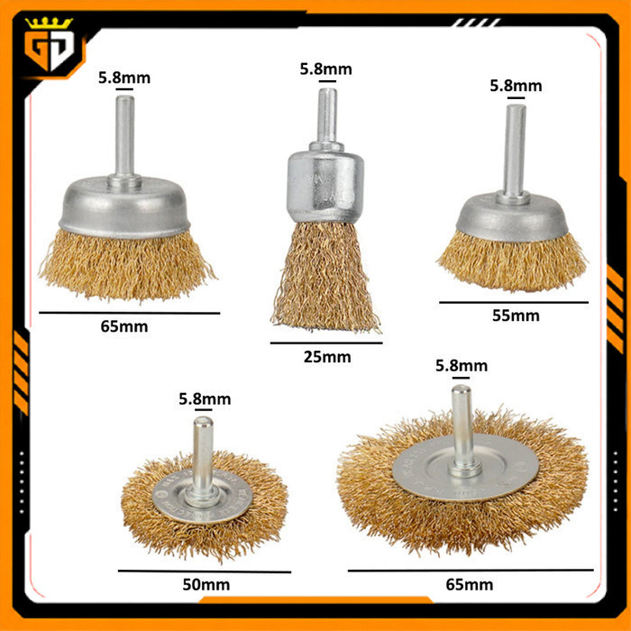 Mata Bor Sikat Kawat Mangkok Set 5 PCS Wire Brush - Pembersih Karat Kerak Cat Besi Baja Pengikis Kot