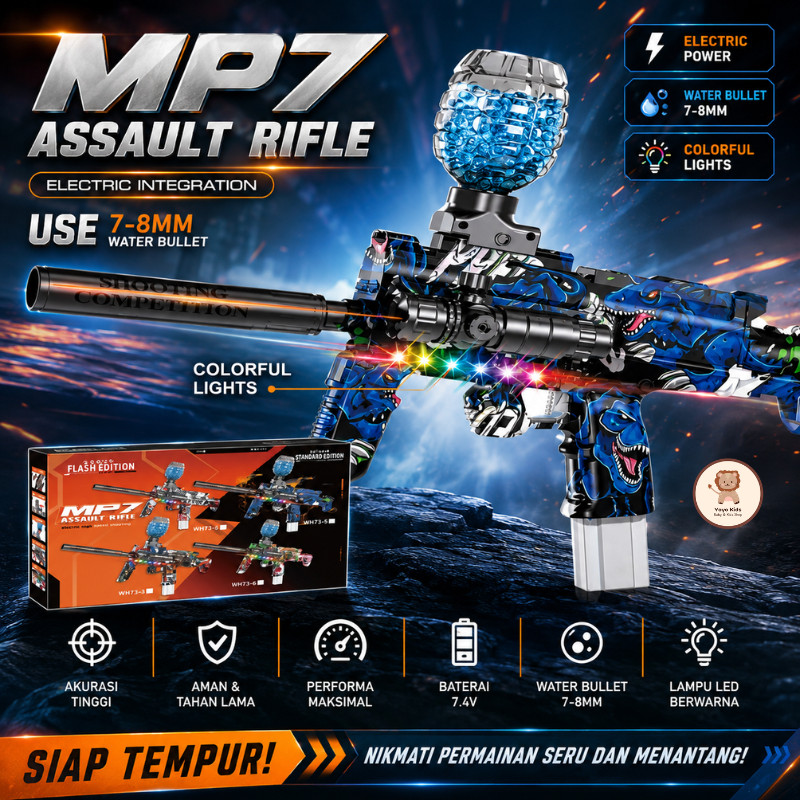 Mainan Water Gel Blaster Elektrik Otomatis Gell MP7 Anak Laki Laki Kado Ulang Tahun Laser Lampu Aman