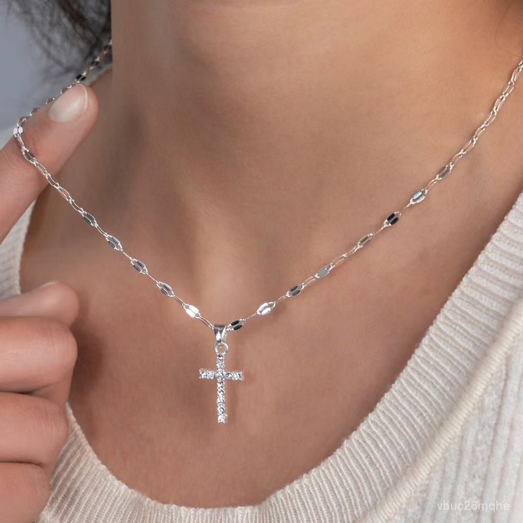 Kalung Liontin Salib Wanita Elegan Berhias Berlian Kalung Fashion Unik Korea Style