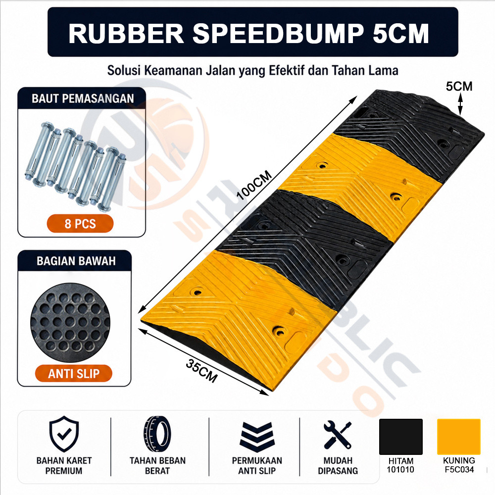 Rubber Speed Bump 1M 5CM  - Karet Polisi Tidur