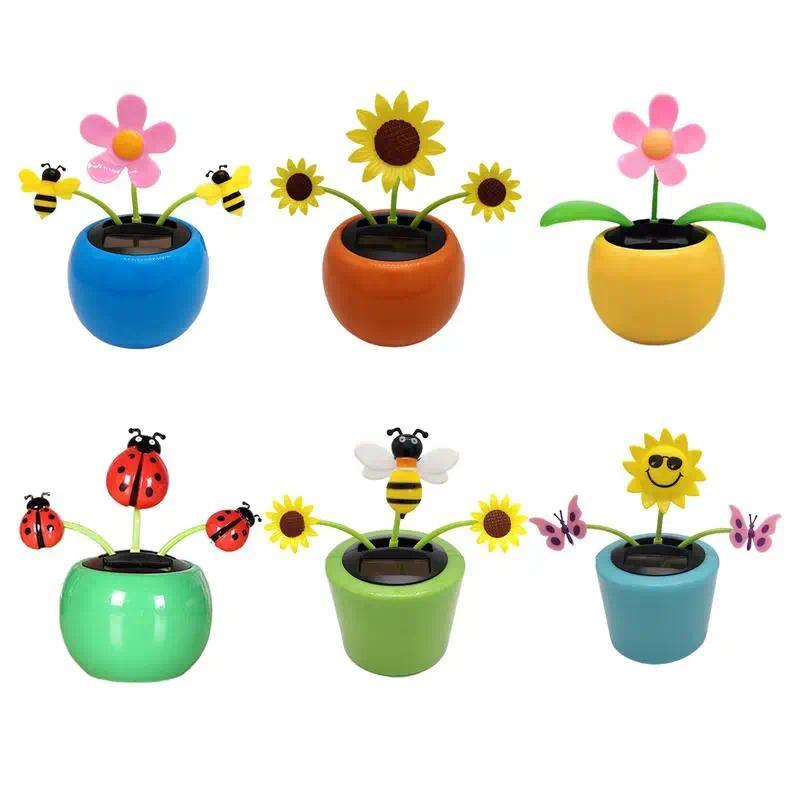 Solar cing Sunflower Toy Solar Sunflower Ornament Portable Shaking Head Car Toy Reusable Solar Power