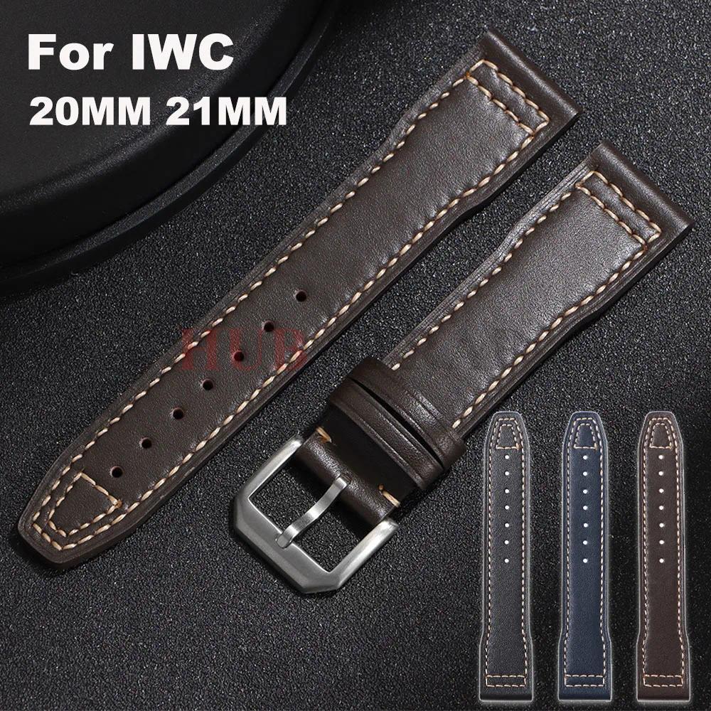 Tali Kulit Sapi 20mm 21mm untuk IWC Pilot Portugieser Portofino untuk Wanita Pria, Tali Jam Tangan B