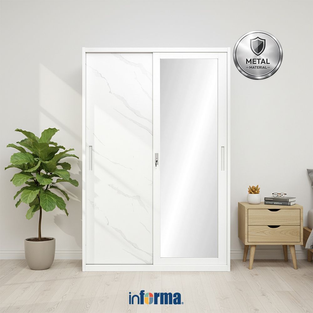 Informa Lily Lemari Pakaian Dengan 2 Pintu Geser - Putih Lemari Baju Almari Baju Lemari Kamar Lemari
