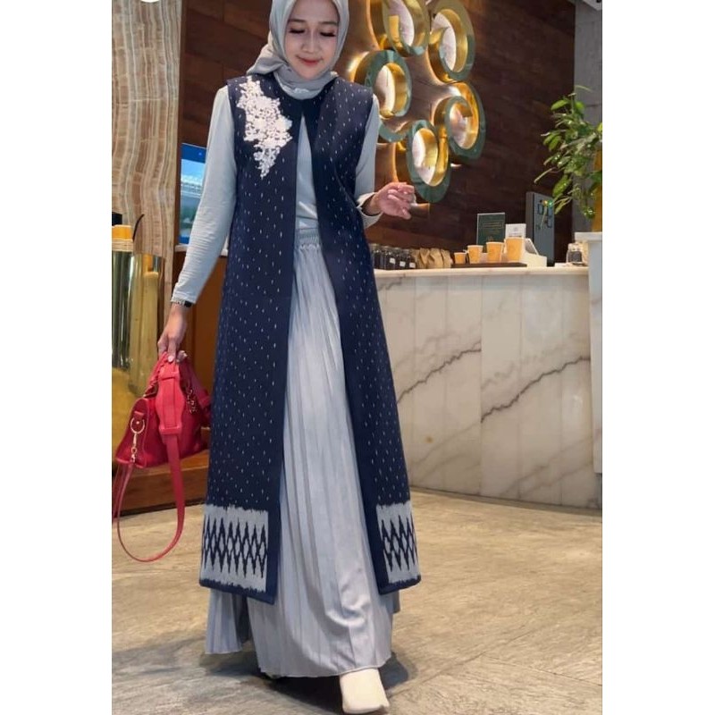 Outer Panjang Tenun Biru Dongker S-XXL