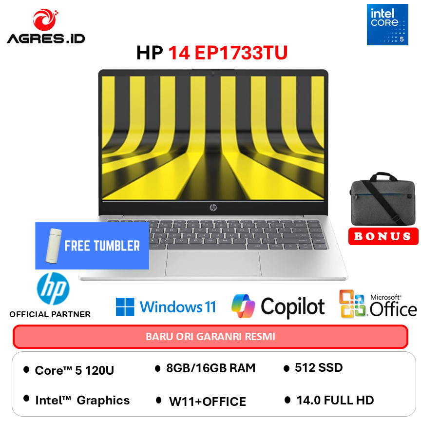 HP 14 CORE 5 120U - RAM 16GB 512GB W11+OHS 14.0FHD COPILOT  -EP1733TU