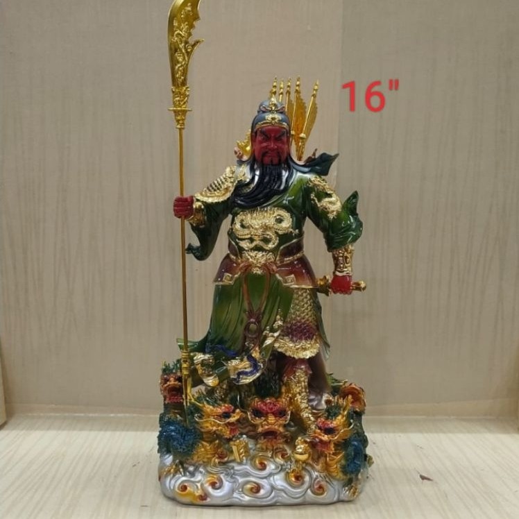 patung dewa kwan kung / kwan kong / guan yu - berdiri - fiber - 16inch