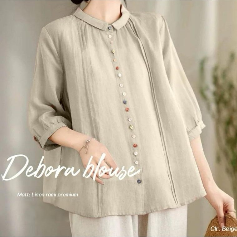 Murah !!! Debora Blouse Linen Jumbo Atasan Wanita Blus Kekinian