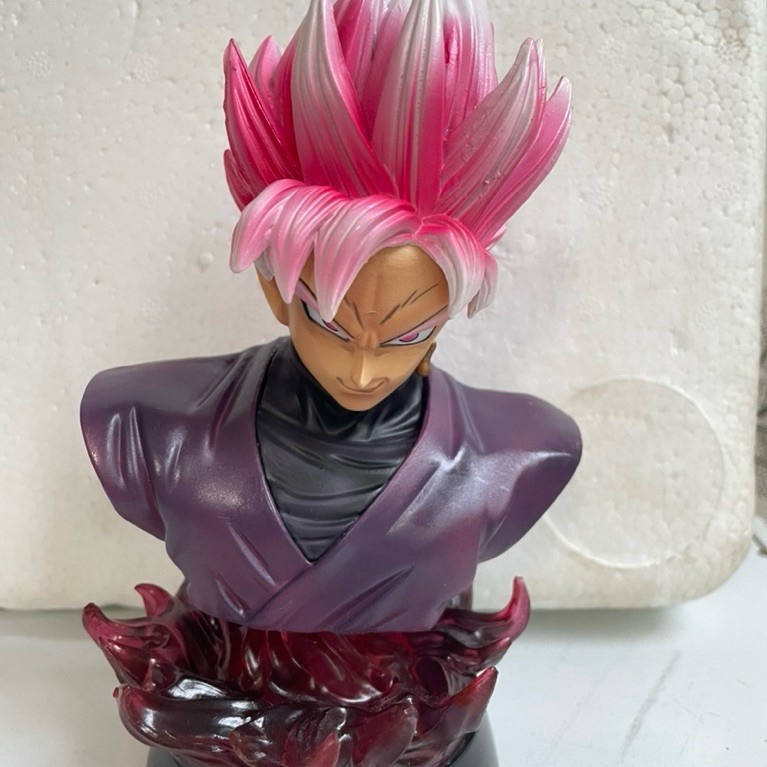 Patung Bust Goku Black Super Saiyan Rose Dragon Ball Super Figure LED Lampu Hias Meja Koleksi Anime
