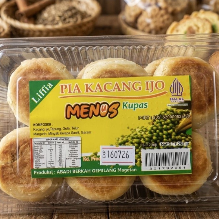 PIA MENUS (Basah) isi kacang ijo kupas, Bakpia Basah Isi 12pcs besar, Bakpia Oleh Oleh khas