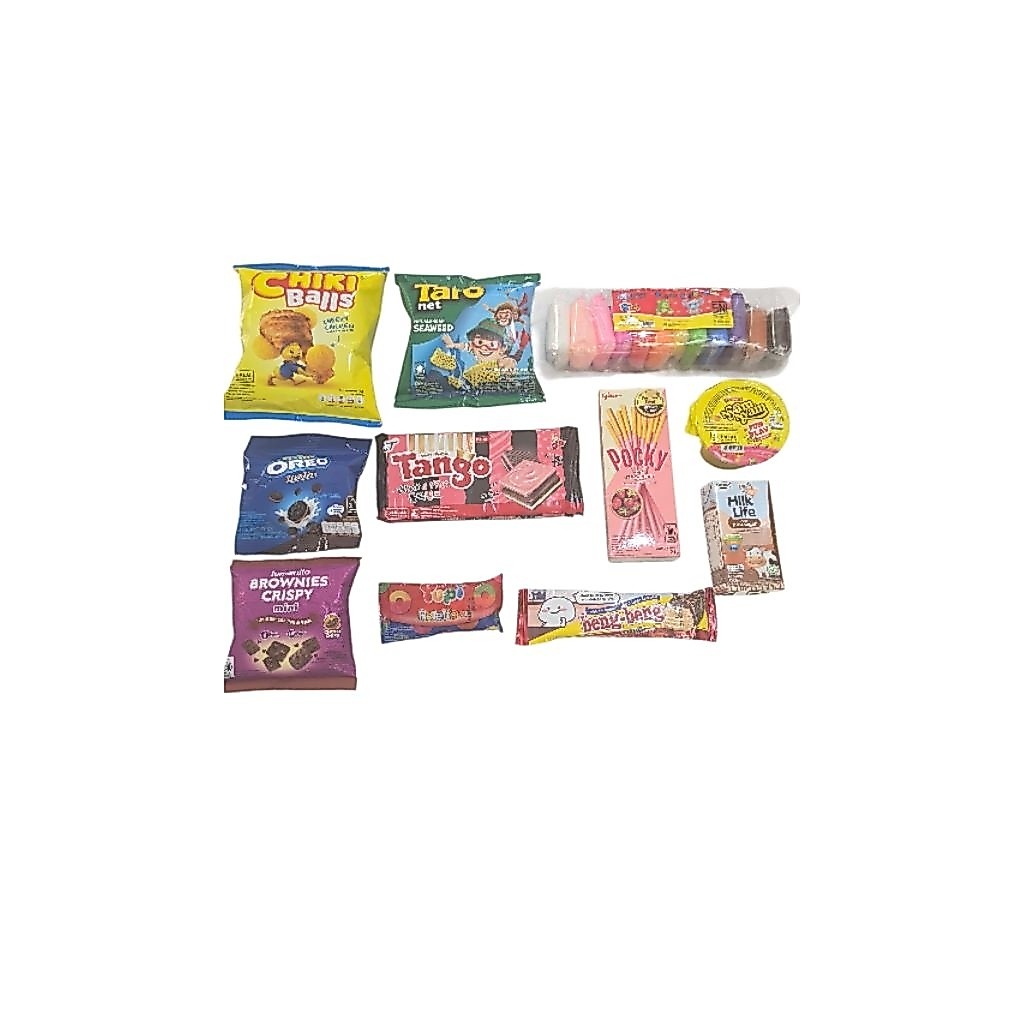GOODIE BAG PREMIUM ISI SNACK 10PCS + CLAY 1PACK / SNACK ULANG TAHUN PREMIUM / SNACK ULTAH 40RB / BIN