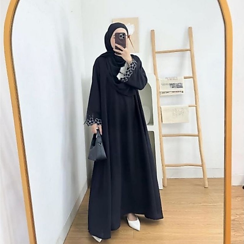 Gamis Adiba Simple Polos Motif Bordir Di Tangan Mewah Elegan