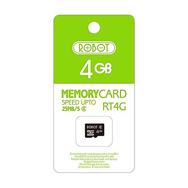 Micro SD Robot 4GB RT4G MicroSD 4 GB Class 6 TF Card Storage Memory Or