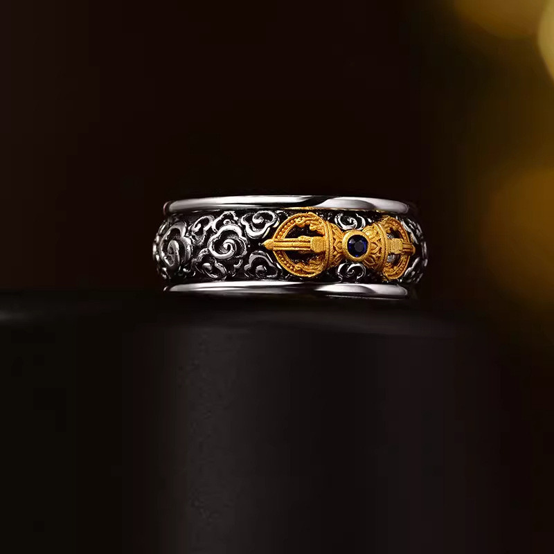 Cincin Vajra Vintage Gaya Tibet Kuno Cincin Terbuka Kreatif