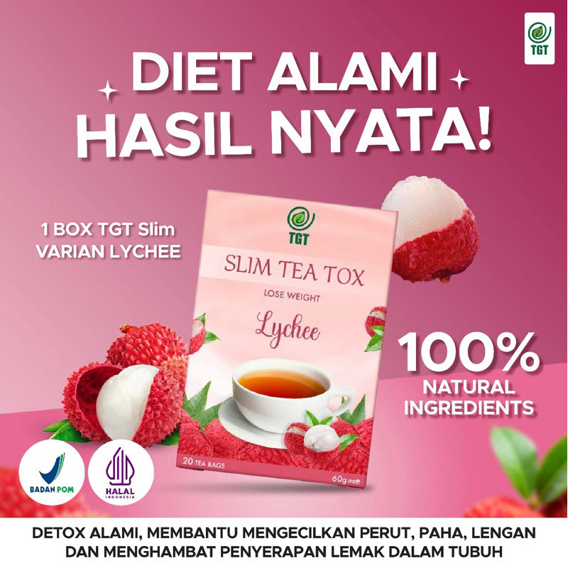 PROMO TGT SLIM Tea Tox LECI / LYCHEE - Teh Detox Penurun Berat Badan Diet 1 BOX