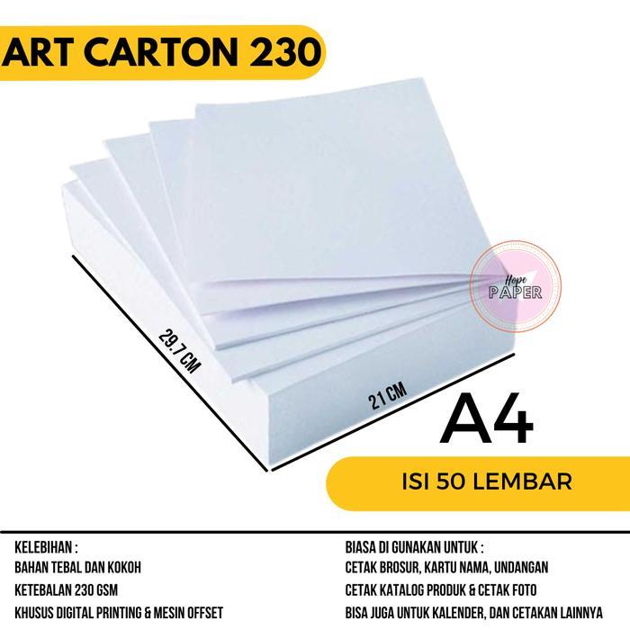 Art Carton 230 gsm A4 isi 50 lembar / Art Carton A4 / Kertas Art Carton / Kertas Karton 230 gsm - Pu