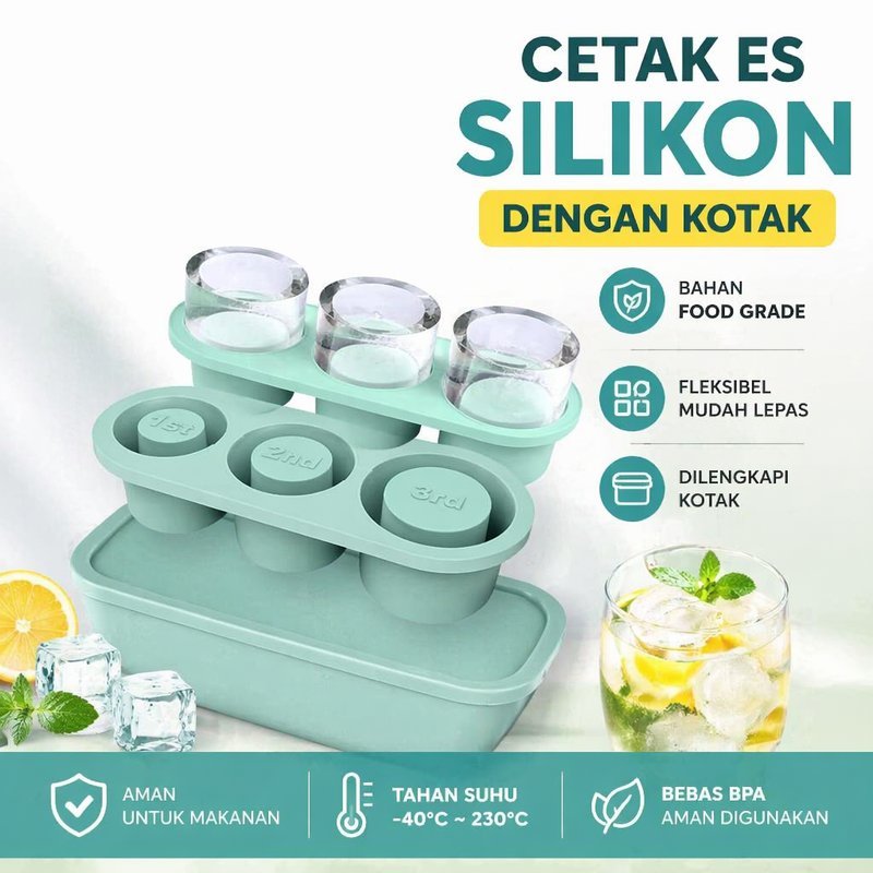 Cetakan Es Batu Silikon Food Grade Wadah Es Box Ice Cube Maker Penyimpanan Freezer Mudah