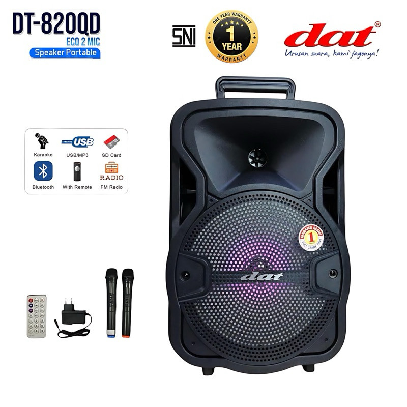 DT-820QD Speaker DAT speaker bluetooth portabel speaker aktif full bass dilengkapi 2mic wireles kara