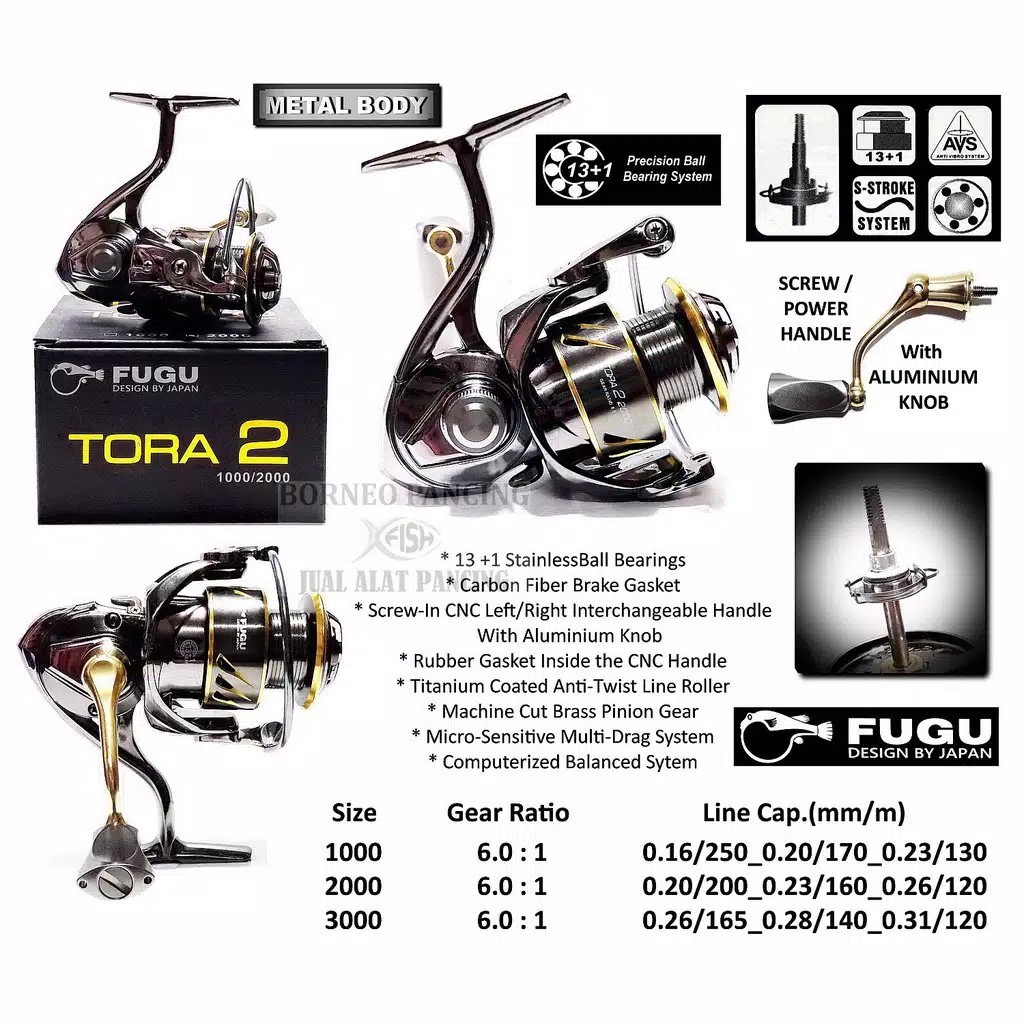 Reel Pancing Fugu Tora 2 1000 2000 3000 4000 6000 Power Handle Metal Body