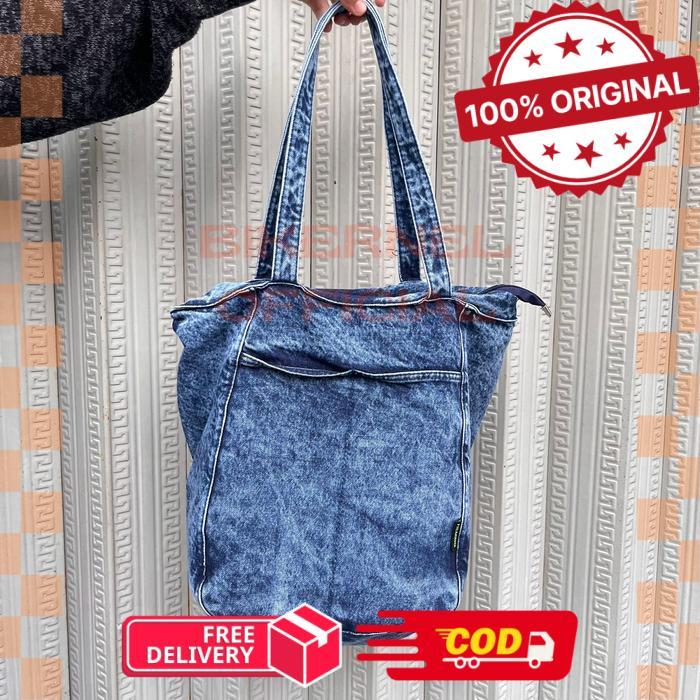 Mores Tas Bahu Wanita Totebag Denim Korean Jeans Totebag Heming Kasual Import Tas Sekolah kuliah Uni