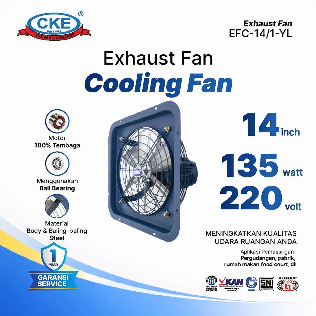 CKE Exhaust Fan 14 Inch Kipas Dinding Industrial Hisap Kuat Angin Kencang Full Besi Ball Bearing 220