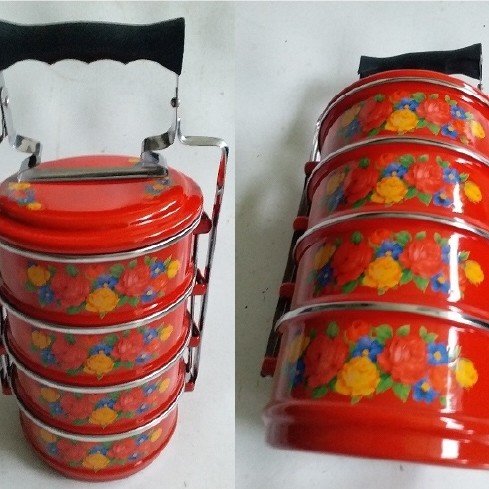 Vintage rantang susun kuno enamel tebal dan masih mulus