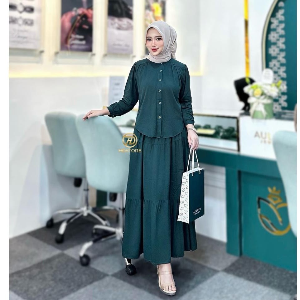 WAJIB PUNYA Oneset Rok Rayon Polos - Claudia Set Rok 2in1 Bahan Rayon Twill Setelan Wanita Jumbo Set