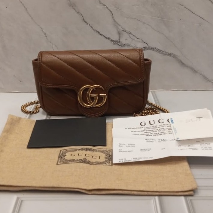 GG Marmont Flap Super Mini Bag Brown Caramel (Preloved Good Condition Tahun 2022)