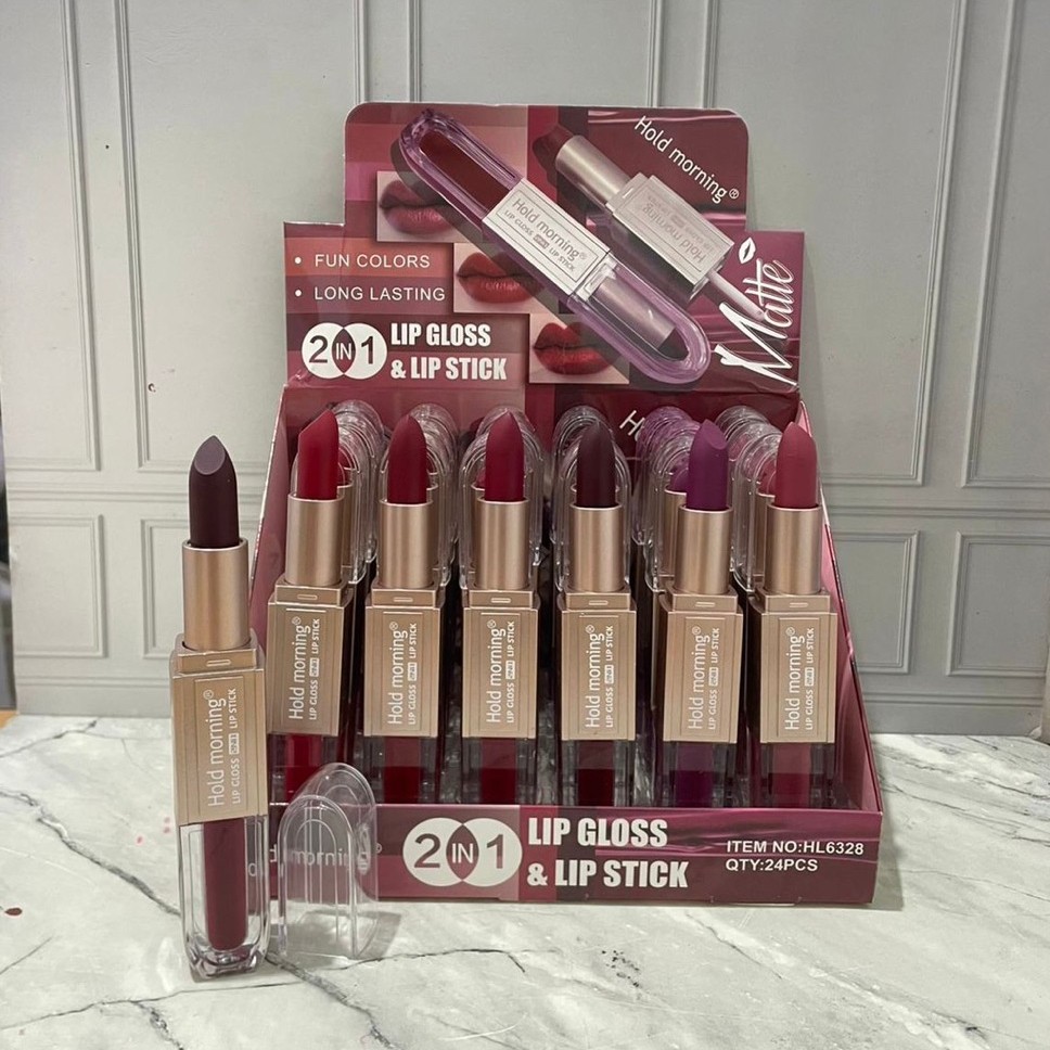 [DAPAT 12 PCS] Lipstick & Lipgloss Hold Morning 2 in 1 Waterproof Matte/ Lipstick Batang + Lipstick 
