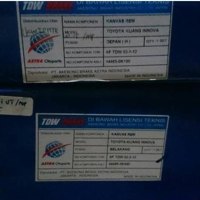 Kampas Rem Innova 1 Set Merk Tdw