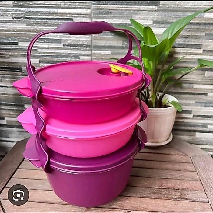 Terlaris! Tupperware Rantang Bulat Carry All Bowl Set - Kitchenware Makan Bulat Bahan Plastik Aman