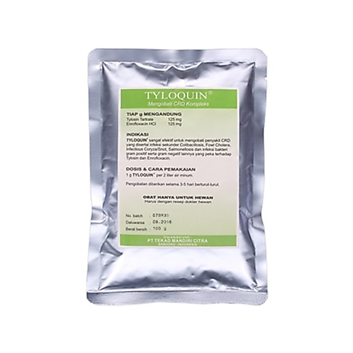 tyloquin 100 gram - obat saluran pernafasan pencernaan dan kemih ayam