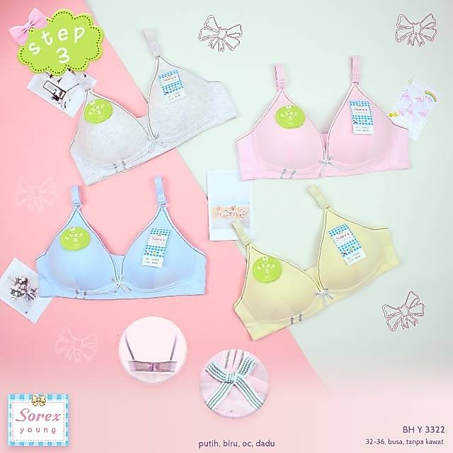 3Pcs Bra Sorex | BH Remaja Sorex Y3322 Step 3 | Mini Bra Busa Tipis Tanpa Kawat Polos Bahan Katun