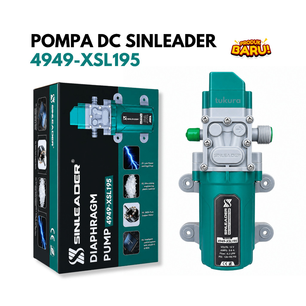 Pompa DC 12 Volt Bertekanan Tinggi Seri Motor 4949 XSL195 Diatas 100PSI - Original Sinleader HIU