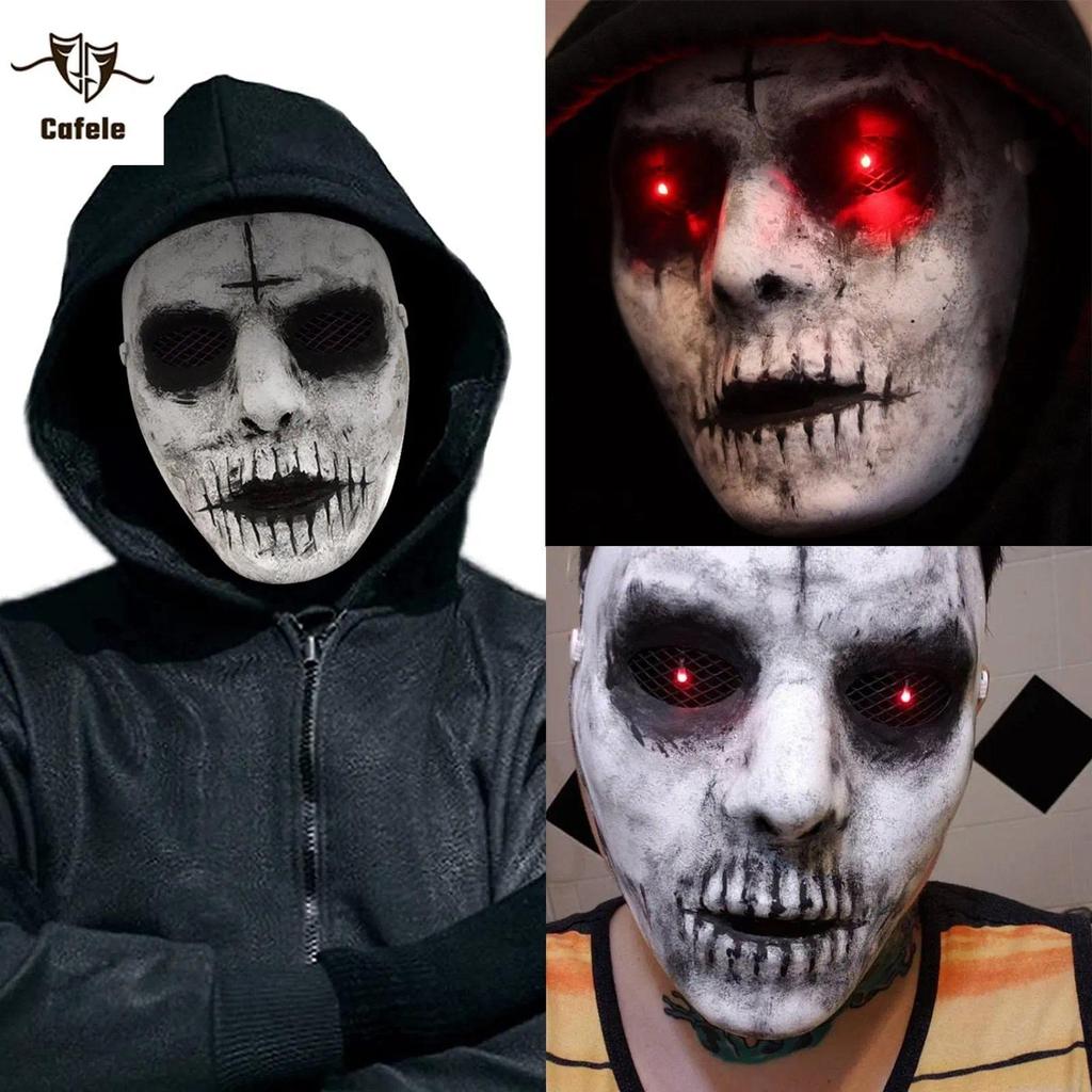 Cafele Demon Killer Mask Red LED Lighted Eyes Cosplay Creepy Scary Halloween Horror Mask Masquerade 