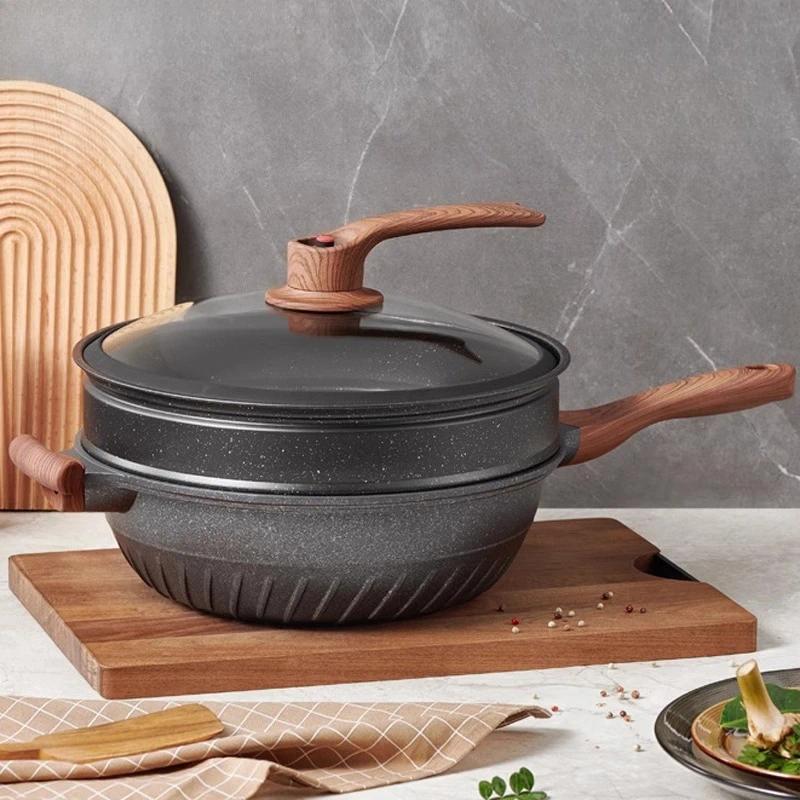 Maifanshi Nonstick Wok Household Induction Cooker Gas Stove Special Wok Steamer Integrated with Stea